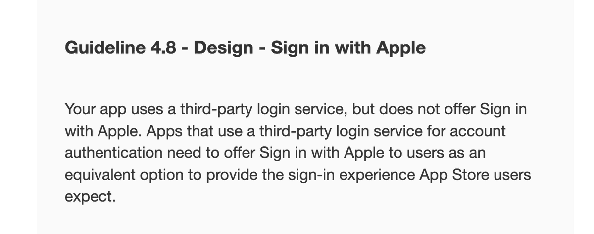 App rejected because it offers sign-up with Google and not Apple 😂