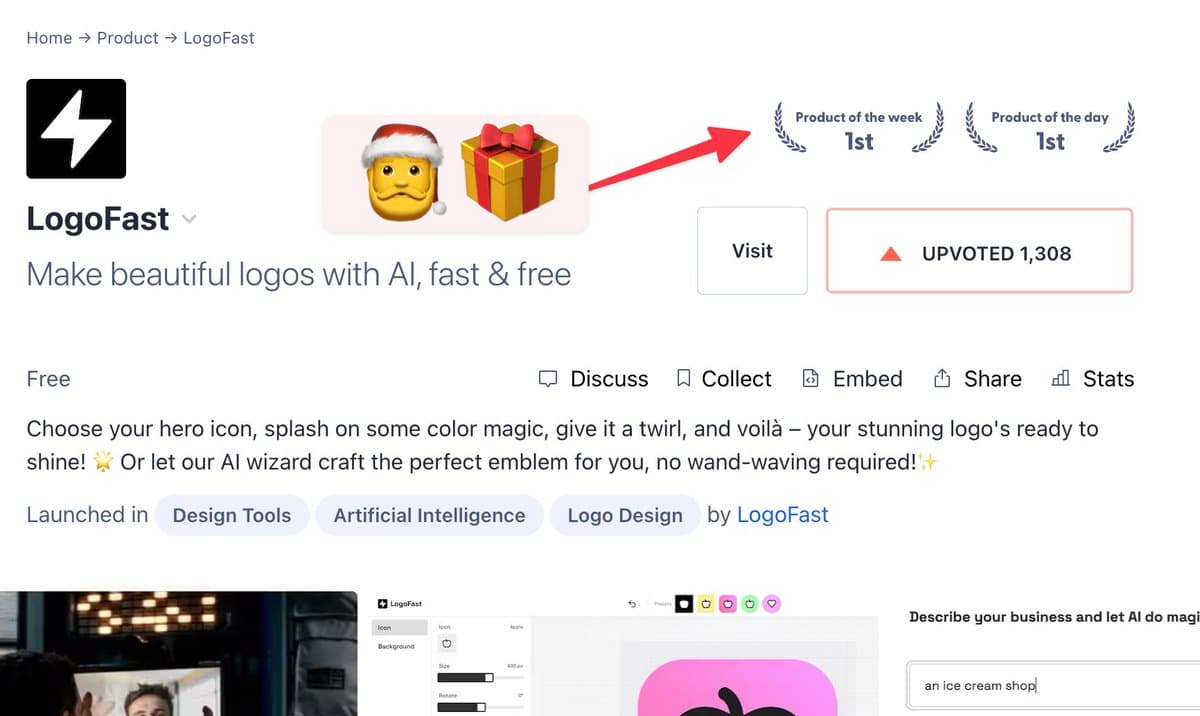 LogoFast just got product of the day and week 1st