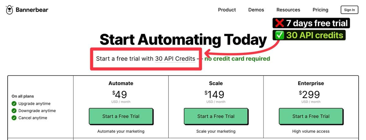 ❌ Free plan ✅ Free credits The user should understand the core of your product without being able to benefit from it…