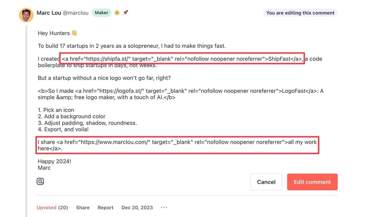When your listing is scheduled, write the first comment. You’re a solopreneur, not a VC startup — this is inspiring, so…