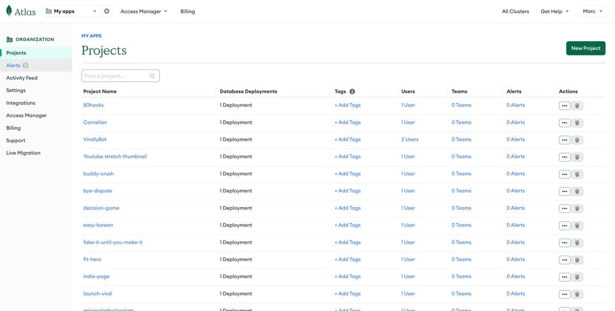 My database is hosted on MongoDB Atlas. I create a free M0 customer for each new project and use daily backups…