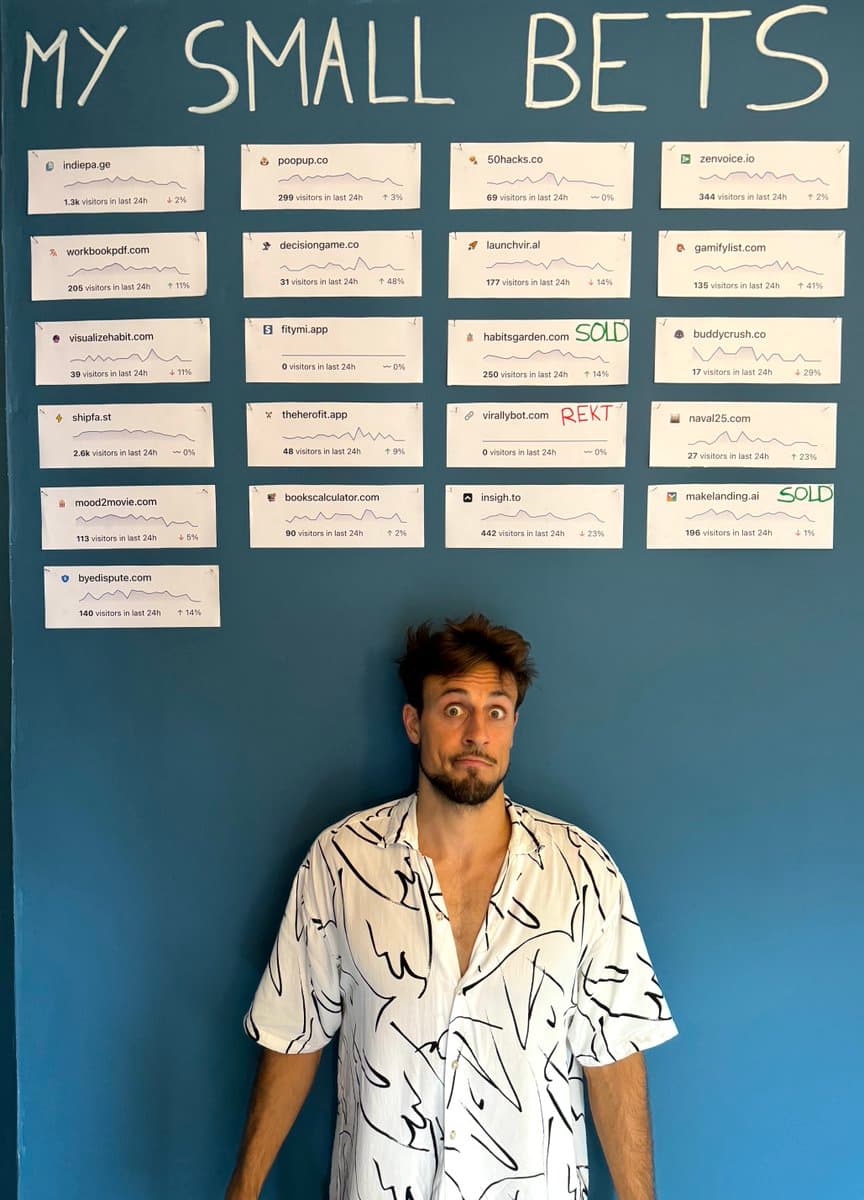They say I make $100K a month just by selling shovels. So I printed my portfolio of startups on my wall to remind them…