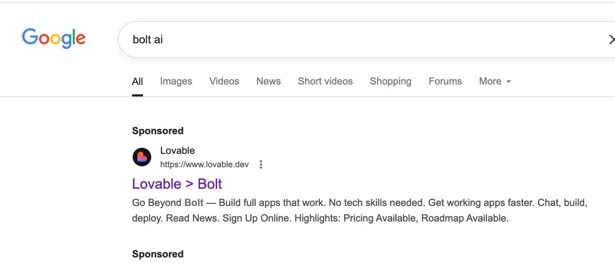 Lovable is bidding on Bolt for marketing