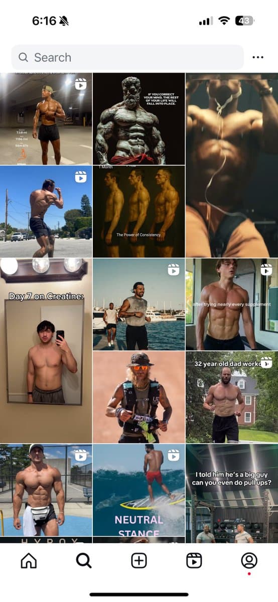 This is my Instagram feed after I started going to the gym. The top 0.01%. Reminder: what you see on social media is not…