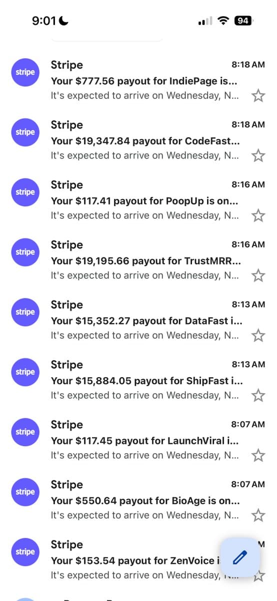 My Stripe payouts keep coming from ShipFast, CodeFast, and TrustMRR