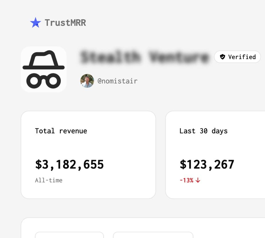 Biggest anonymous startup just landed on TrustMRR - $3M revenue - $150K MRR (!) - by @nomistair