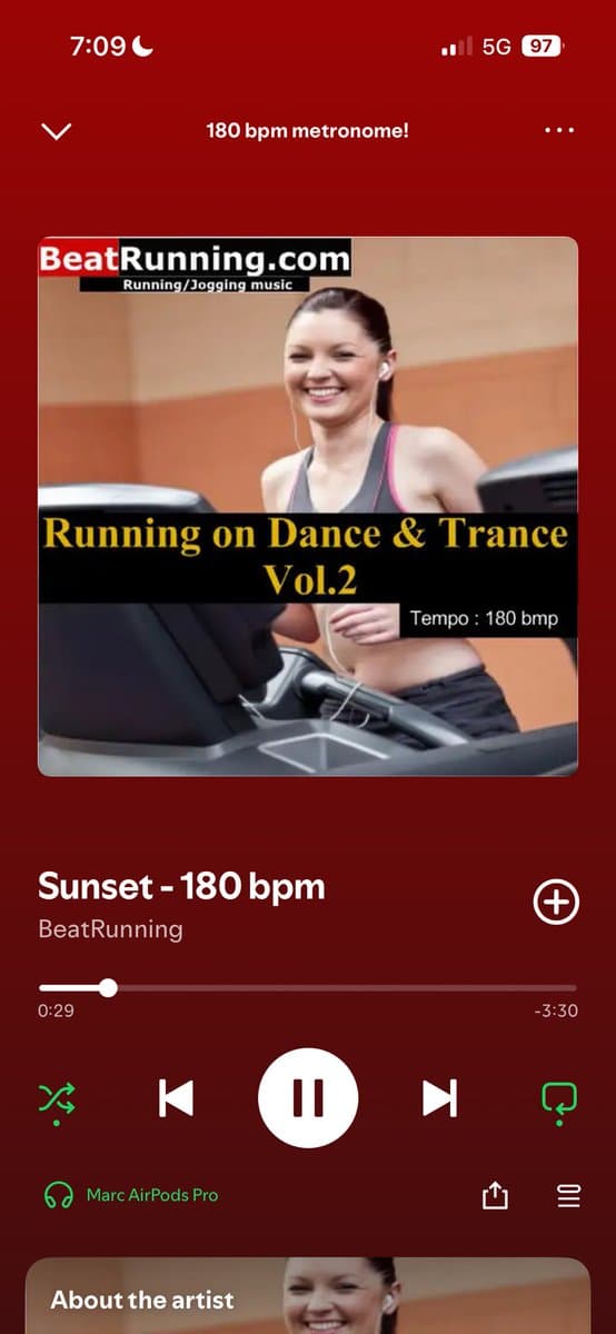 Day 11: I discovered 180 bpm playlists. Not really my genre but better than the metronome.