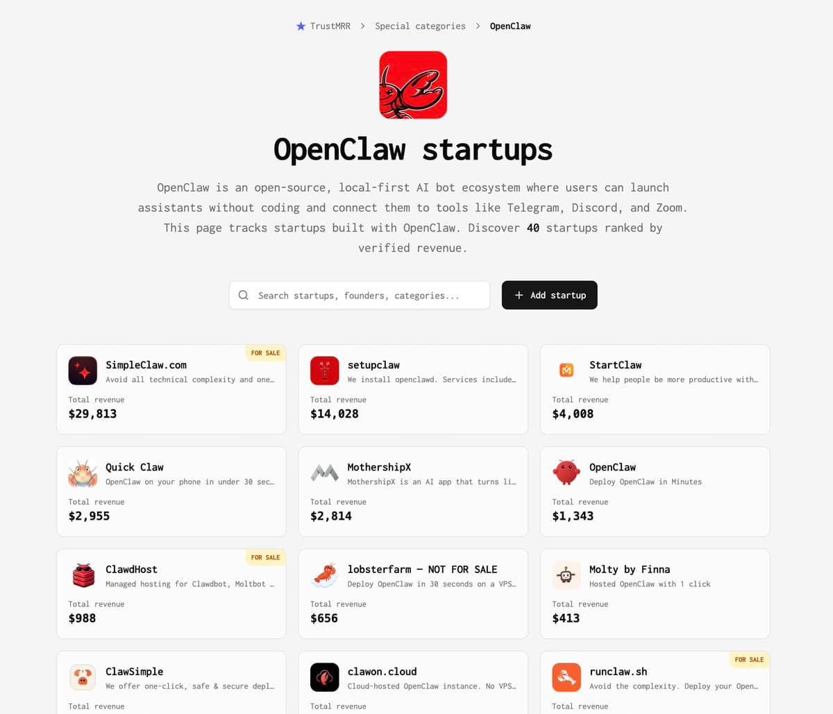 The OpenClaw tsunami is going strong, so I built a special page for wrapper startups on TrustMRR…