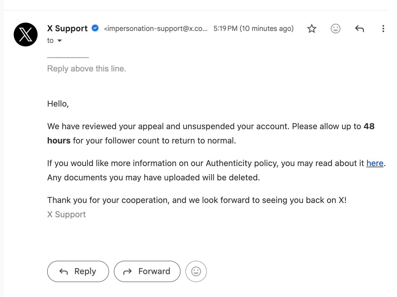 @trust_mrr This was the fastest successful appeal in 𝕏 history